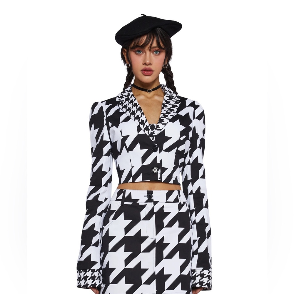 Dolls Kill Sugar Thrillz Black and White Houndstooth Blazer